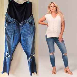 A&F Maternity Super Skinny Ankle Jeans Medium Wash Distressed Over Belly 31 12